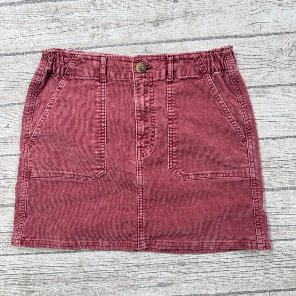 American Eagle Mini Skirt Women's 8 Burgundy Corduroy Super Stretch Retro Summer